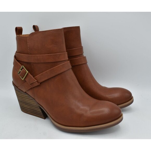 Korks by Kork Ease Womens Size 7 Heidi Block Heel Dark Tan PU Zip Booties Boots - Picture 3 of 10